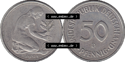 PNG 1950-2001, 50 Pfennig BRD Deutschland 1991 München D Sammlung