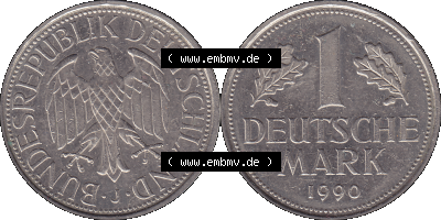 BRD Deutschland 1 / Eine DM - 1 Eine Deutsche Mark, 1990 Münzzeichen Hamburg Mzz J Sammlung