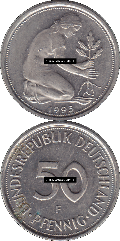 PNG 1950-2001, 50 Pfennig BRD Deutschland 1993 Stuttgart F Sammlung