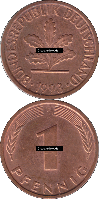 1 Pfennig Umlaufmünze in PNG 1950-2001, 1 Pfennig 1993, 1990er Jahre Stuttgart F Sammlung
