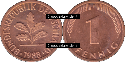 1 Pfennig Umlaufmünze in PNG 1950-2001, 1 Pfennig 1988, 1980er Jahre Stuttgart F Sammlung
