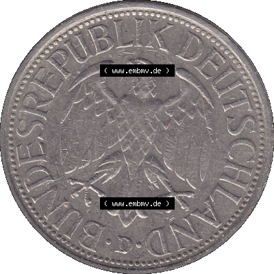 BRD Münzen 1 DM, Umlaufmünze 1950-2001, 1 / Eine DM - Eine Deutsche Mark, 1973 D-1. Vorderseite einer 1 DM, 1 Deutsche Mark... Sammlung