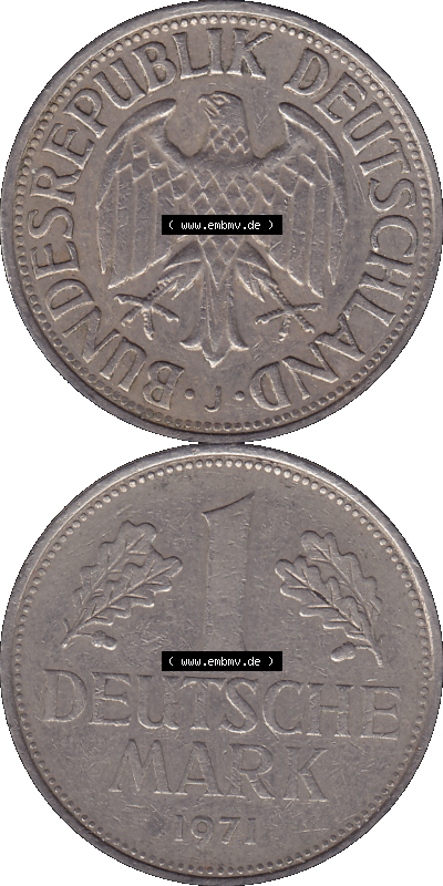 BRD Deutschland 1 / Eine DM - 1 Eine Deutsche Mark, 1971 Münzzeichen Hamburg Mzz J Sammlung