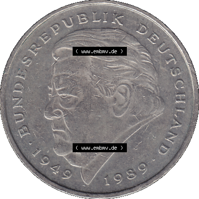 2 DM, Deutsche Mark Franz Josef Strauß 1995 mit Münzzeichen Berlin, A Sammlung