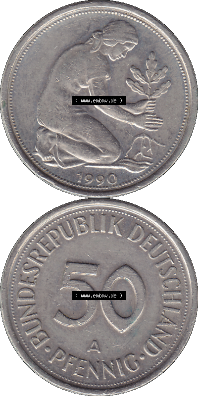PNG 1990-2001, 50 Pfennig BRD Deutschland 1990 Mzz. Berlin A Sammlung