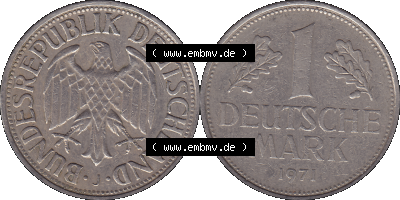 BRD Deutschland 1 / Eine DM - 1 Eine Deutsche Mark, 1971 Münzzeichen Hamburg Mzz J Sammlung