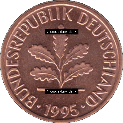 1 Pfennig Umlaufmünze in PNG 1950-2001, 1 Pfennig 1995, 1990er Jahre Stuttgart F Sammlung