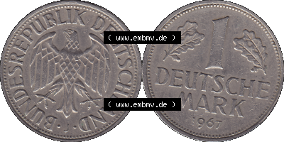 BRD Deutschland 1 / Eine DM - 1 Eine Deutsche Mark, 1967 Münzzeichen Hamburg Mzz J Sammlung