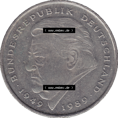 2 DM, Deutsche Mark Franz Josef Strauß 1991 mit Münzzeichen Berlin, A Sammlung