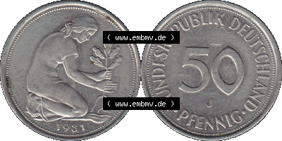 PNG 1950-2001, 50 Pfennig BRD Deutschland 1981 "J" Sammlung