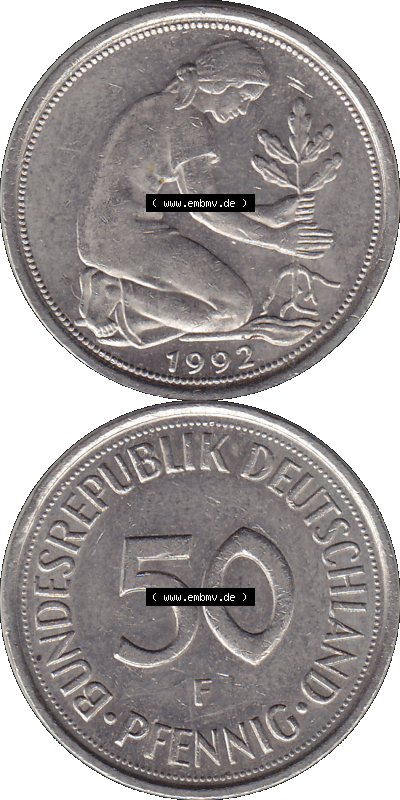PNG 1950-2001, 50 Pfennig BRD Deutschland 1992 Stuttgart F Sammlung