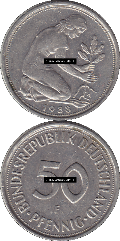 PNG 1950-2001, 50 Pfennig BRD Deutschland 1988 Stuttgart F Sammlung