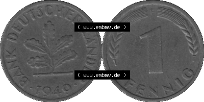 1 Pfennig Umlaufmünze in Graustufen PNG 1948-1949, 1 Pfennig 1949, 1950er Jahre Mzz. F Sammlung