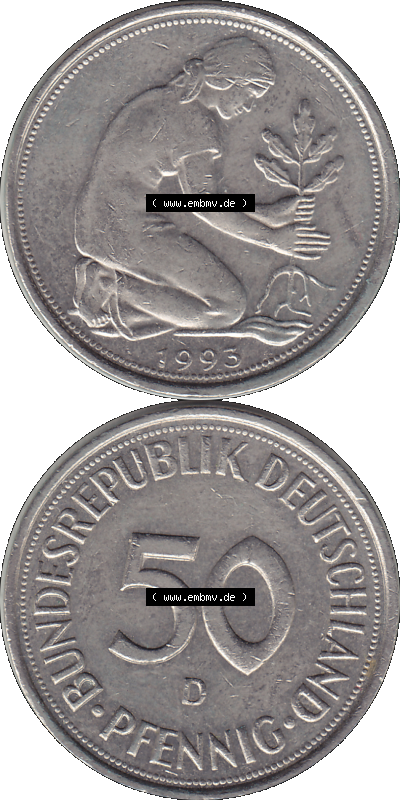 PNG 1950-2001, 50 Pfennig BRD Deutschland 1993 München D Sammlung