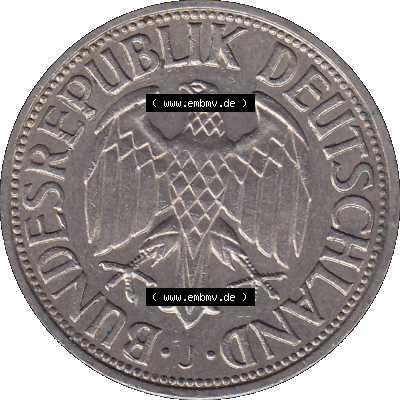 BRD Deutschland 1 / Eine DM - 1 Eine Deutsche Mark, 1968 Münzzeichen Hamburg Mzz J Sammlung