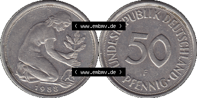 PNG 1950-2001, 50 Pfennig BRD Deutschland 1988 Stuttgart F Sammlung