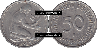 PNG 1950-2001, 50 Pfennig BRD Deutschland 1985 Münzstätte Stuttgart mit Mzz. F Sammlung