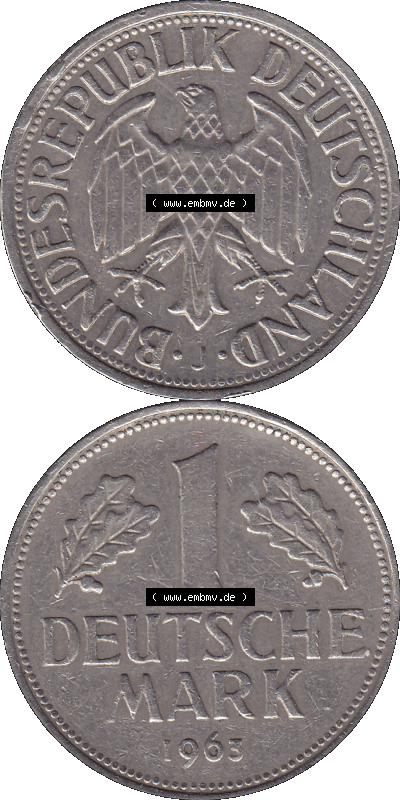 BRD Deutschland 1 / Eine DM - 1 Eine Deutsche Mark, 1963 Münzzeichen Hamburg Mzz J Sammlung
