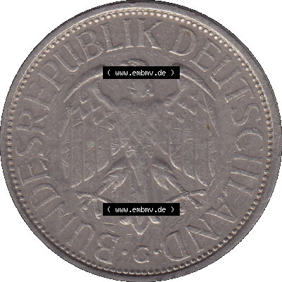 BRD Münzen 1 DM, Umlaufmünze 1950-2001, 1 / Eine DM - Eine Deutsche Mark, 1972 G-1. Vorderseite als transparente PNG-Grafik... Sammlung