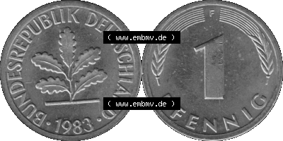 1 Pfennig Umlaufmünze in Graustufen PNG 1950-2001, 1 Pfennig 1983, 1980er Jahre Mzz. F Sammlung