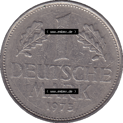 BRD Münzen 1 DM, Umlaufmünze 1950-2001, 1 / Eine DM - Eine Deutsche Mark, 1973 D-1. Münzen-Rückseite mit Nennwert / Nominalwert... Sammlung