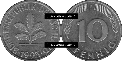 BRD Münzen 10 Pf. Umlaufmünze in PNG 1950-2001, 10 Pfennig 1995 F-04 Graustufen. Graustufen-Bild aus Farbigen Bilder mit Vorderseite... Sammlung