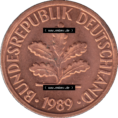 1 Pfennig Umlaufmünze in PNG 1950-2001, 1 Pfennig 1989, 1980er Jahre Stuttgart F Sammlung