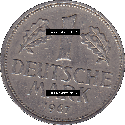 BRD Deutschland 1 / Eine DM - 1 Eine Deutsche Mark, 1967 Münzzeichen Hamburg Mzz J Sammlung