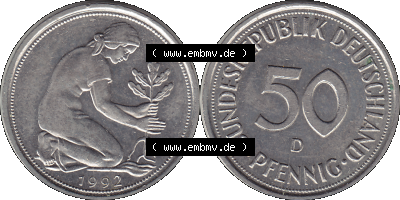 PNG 1950-2001, 50 Pfennig BRD Deutschland 1992 München D Sammlung