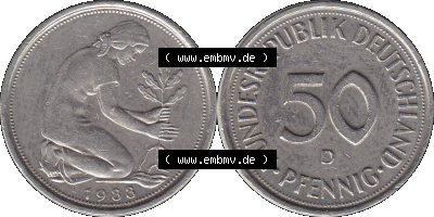 PNG 1950-2001, 50 Pfennig BRD Deutschland 1988 München D Sammlung