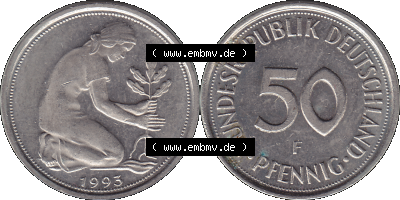 PNG 1950-2001, 50 Pfennig BRD Deutschland 1993 Stuttgart F Sammlung