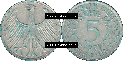 BRD Münzen 5 Deutsche Mark, 5 DM Silbermünze in 625/1000 Silber 1951-1974, 5 DM, 5 Deutsche Mark Silberadler, Heiermann 1957... Sammlung