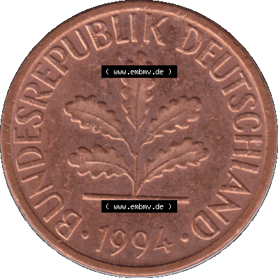 1 Pfennig Umlaufmünze in PNG 1950-2001, 1 Pfennig 1994, 1990er Jahre Stuttgart F Sammlung