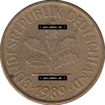 BRD Münzen 5 Pf., Umlaufmünze 1950-2001, 5 Pfennig, 1989 J-01. PNG Computer-Grafik einer digitalisierten 5 Pfennig Münze, Vorderseite... Sammlung