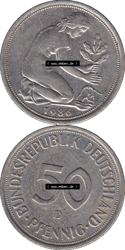 PNG 1950-2001, 50 Pfennig BRD Deutschland 1986 D Sammlung