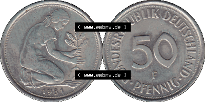 PNG 1950-2001, 50 Pfennig BRD Deutschland 1981 Stuttgart Mzz. "F" Sammlung
