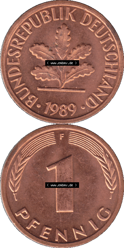 1 Pfennig Umlaufmünze in PNG 1950-2001, 1 Pfennig 1989, 1980er Jahre Stuttgart F Sammlung