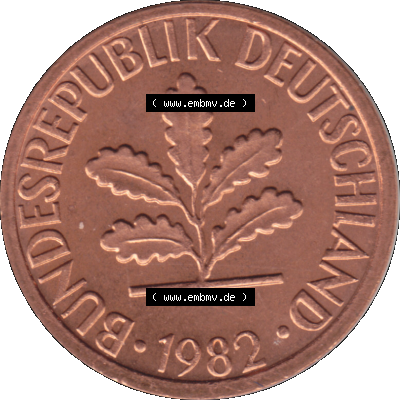 1 Pfennig Umlaufmünze in PNG 1950-2001, 1 Pfennig 1982, 1980er Jahre Stuttgart F Sammlung