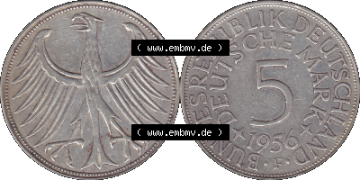 BRD Münzen 5 Deutsche Mark, 5 DM Silbermünze in 625/1000 Silber 1951-1974, 5 DM, 5 Deutsche Mark Silberadler, Heiermann 1956... Sammlung