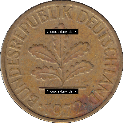 BRD Münzen 5 Pf., Umlaufmünze 1950-2001, 5 Pfennig, 1972 G-01. Vorderseite der digitalisierte 5 Pfennig G, mit Mzz. G für Münzstätte... Sammlung
