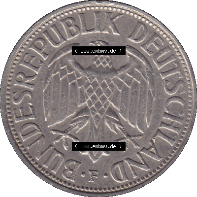 BRD Münzen 1 DM, Umlaufmünze 1950-2001, 1 / Eine DM - Eine Deutsche Mark, 1973 F-1. Vorderseite als transparente PNG-Grafik... Sammlung