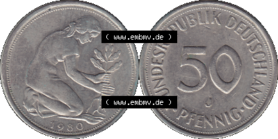 PNG 1950-2001, 50 Pfennig BRD Deutschland 1980 "J" Sammlung