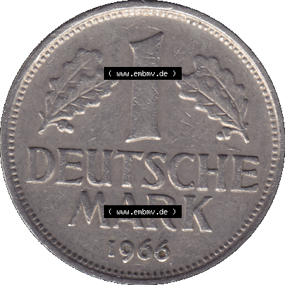 BRD Münzen 1 DM, Umlaufmünze 1950-2001, 1 / Eine DM - Eine Deutsche Mark, 1966 G-1. Münzen-Rückseite als transparente PNG-Grafik... Sammlung
