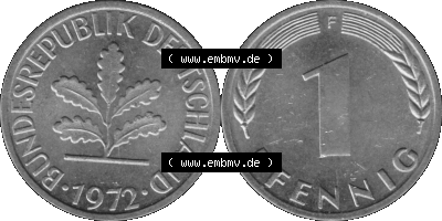 1 Pfennig Umlaufmünze in Graustufen PNG 1950-2001, 1 Pfennig 1972, 1970er Jahre Mzz. F Sammlung