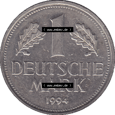 BRD Deutschland 1 / Eine DM - 1 Eine Deutsche Mark, 1994 Münzzeichen Hamburg Mzz J Sammlung