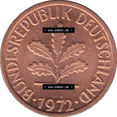 1 Pfennig Umlaufmünze in PNG 1950-2001, 1 Pfennig 1972, 1970er Jahre Stuttgart F, 1 / Ein - Pfennig BRD F, mit Mzz. F für Münzstätte... Sammlung
