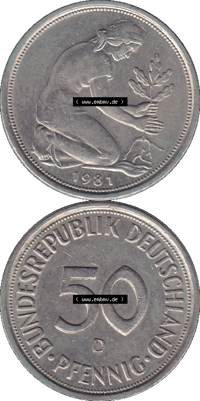 PNG 1950-2001, 50 Pfennig BRD Deutschland 1981 Mzz. München "D" Sammlung