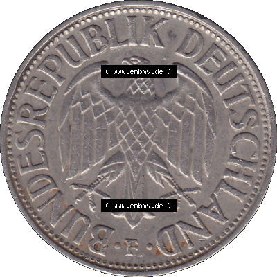 BRD Münzen 1 DM, Umlaufmünze 1950-2001, 1 / Eine DM - Eine Deutsche Mark, 1966 F-1. Vorderseite als transparente PNG-Grafik... Sammlung