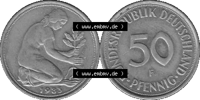 BRD Münzen Deutschland F 50 Pf. Umlaufmünze in Graustufen PNG 1950-2001, 50 Pfennig 1983 Münzzeichen "F" für Stuttgart - "F" Sammlung