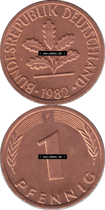 1 Pfennig Umlaufmünze in PNG 1950-2001, 1 Pfennig 1982, 1980er Jahre Stuttgart F Sammlung